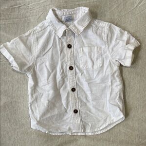 Baby 12M White Linen Look Button Down Shirt Short Sleeve Woven Cotton Top beach